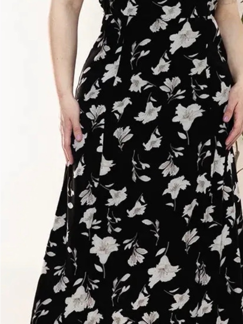 Black Floral Maxi Skirt with White Blossom Print